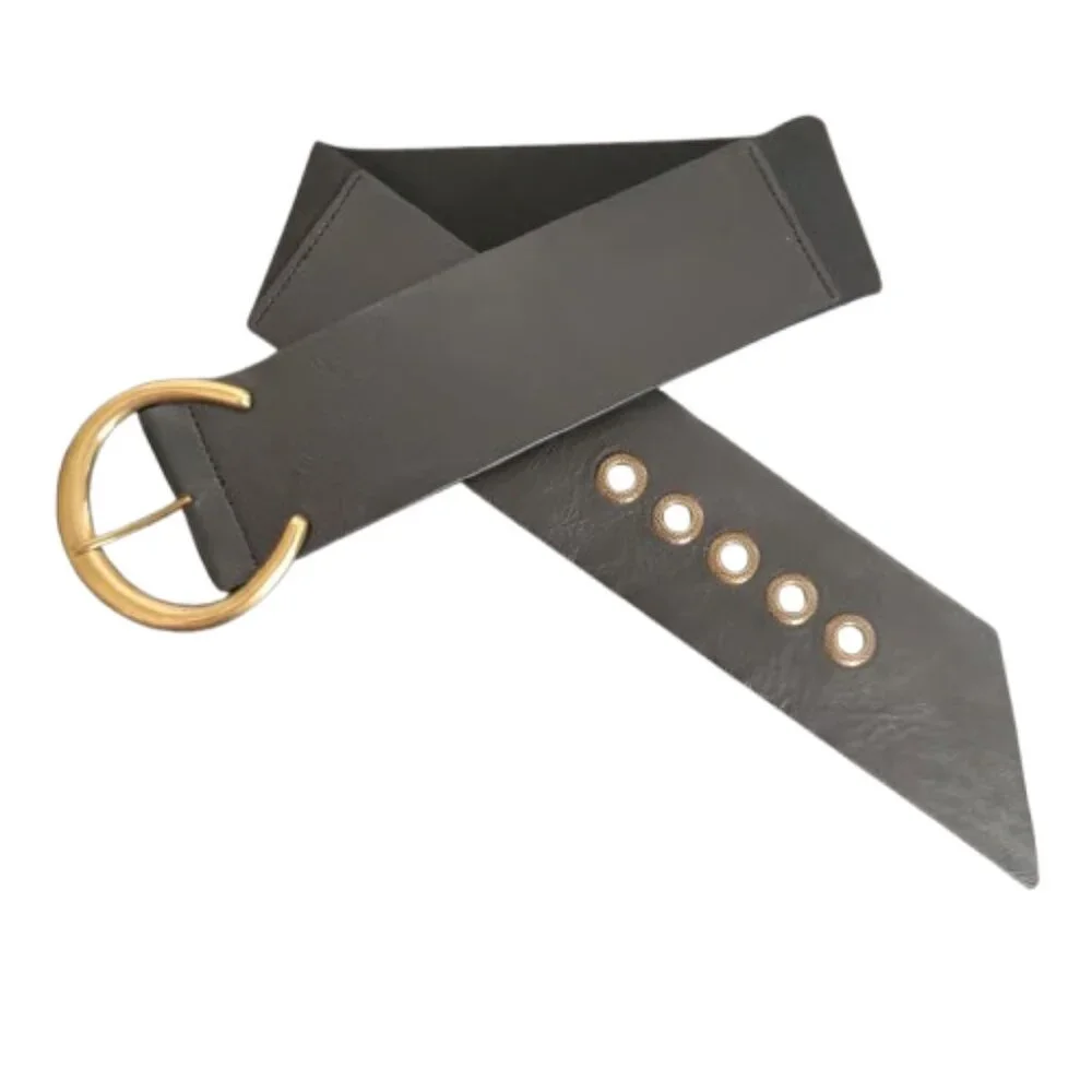 Black and Brass Thick Elastic Belt Size S/M (Small/Medium) Excellent Condition